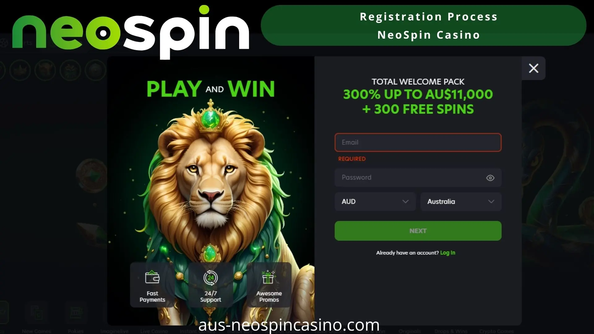 NeoSpin Casino registration process