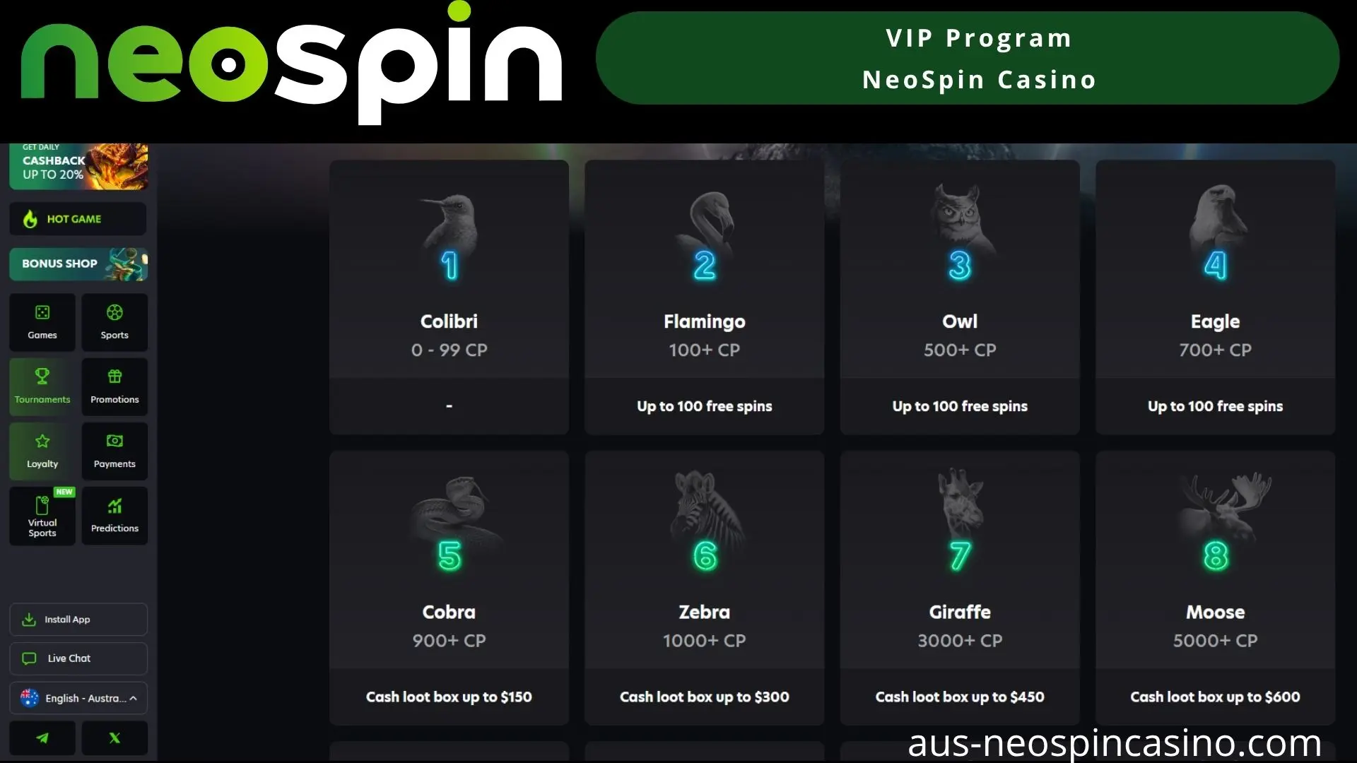 NeoSpin Casino VIP program and rewards